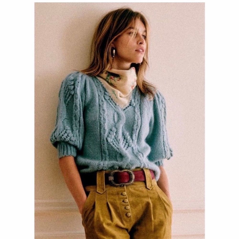 Sezane Giulia sweater mohair light blue short sleeve